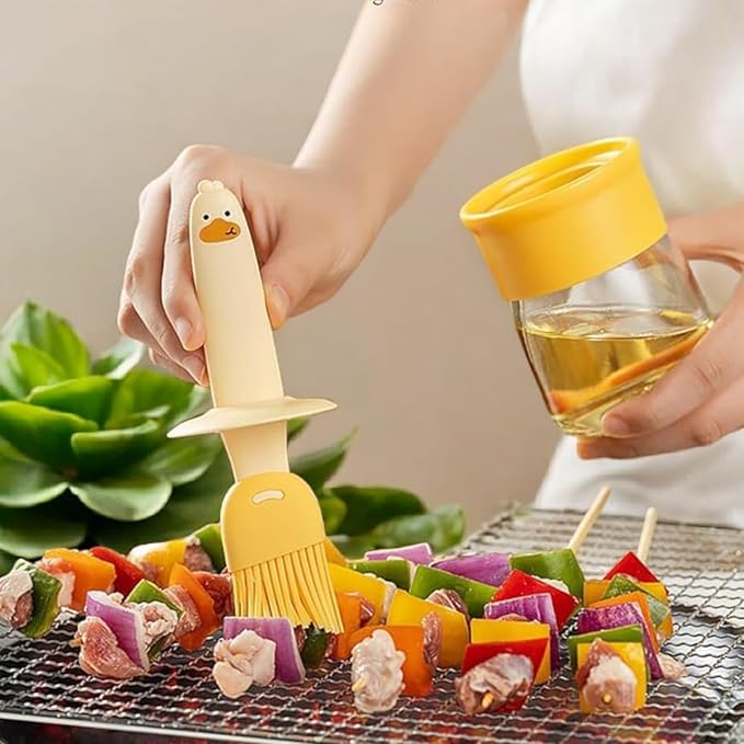 2 In 1 Olive Oil Silicone Brush And High Temperature Resistant Oil Bottle Integrated Barbecue Cooking Utensils Home(Pack of 1) - Clever Nest