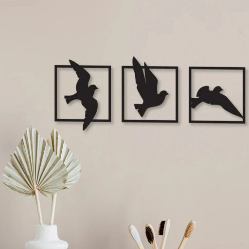 Generic Birds in Frame Wooden Wall Decor – Set of 3 Panels (Black)